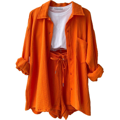 Women's Summer Outfit Short Sleeve Blouse Shorts Set