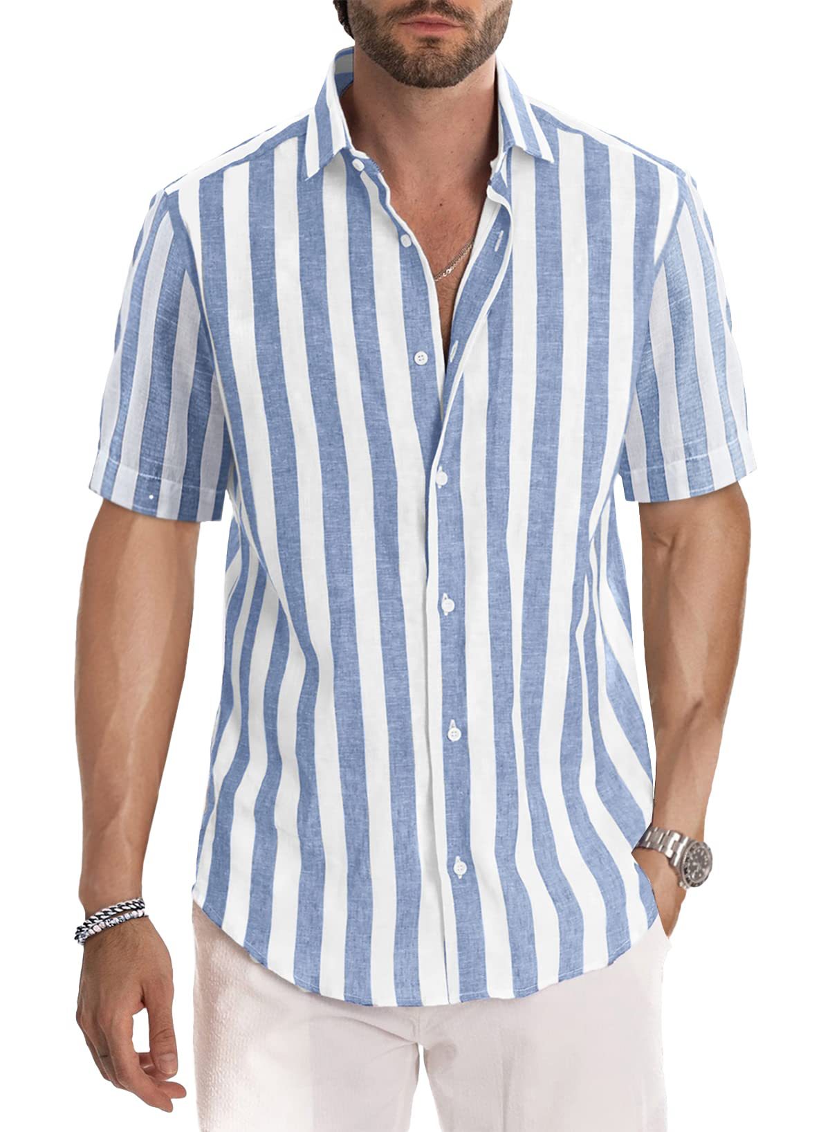Men's Short-Sleeved Shirt Striped Modern Relaxed Fit