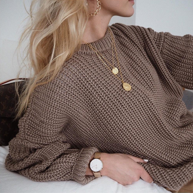 Damen Pullover Lässig Voluminös Grobstrick - IdealeKleiden
