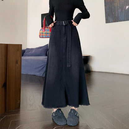 Women's Casual Fringe Hem Maxi Skirt