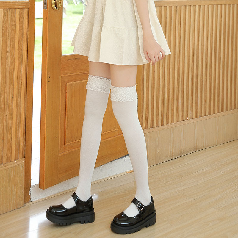 Damen Overknee Strümpfe Romantic Spitze Elegant - IdealeKleiden