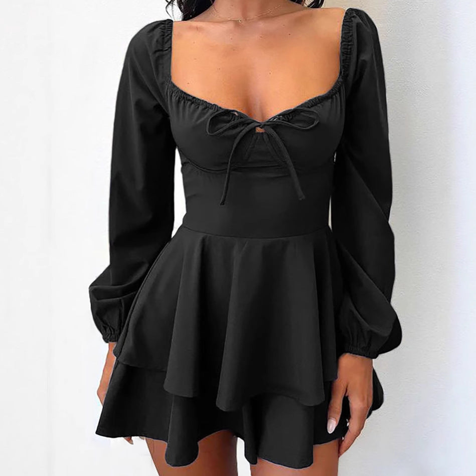 Women's Mini Dress Ruffled Neckline Chic Summer Dress