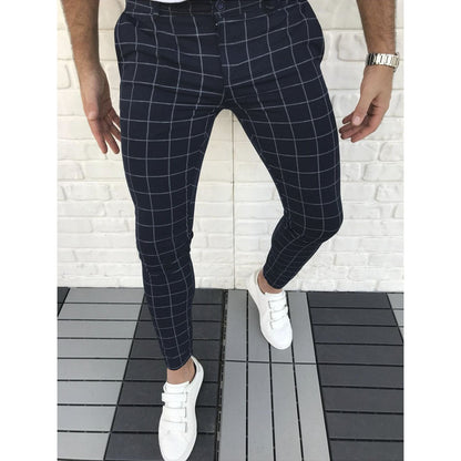 Men's Slim Fit Plaid Suit Trousers Modern