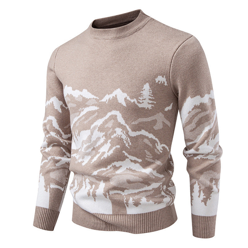 Men's Knitted Sweater Mountain Design High Collar Trendy