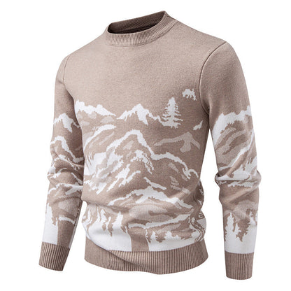 Men's Knitted Sweater Mountain Design High Collar Trendy
