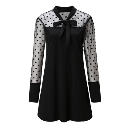 Women's Chiffon Dress Elegant Polka Dot Design With Bow
