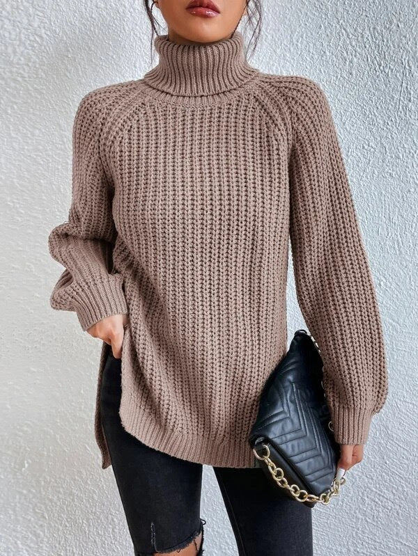 Women's Knitted Jumper High Neck Honeycomb Pattern Elegance