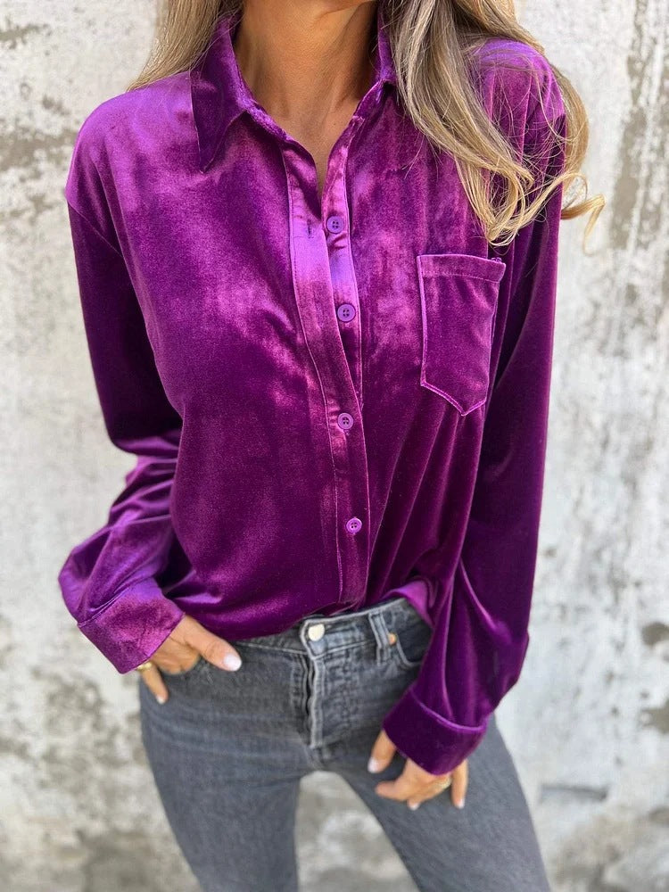 Women's Elegant Silk Blouse Classic Style Long Sleeve