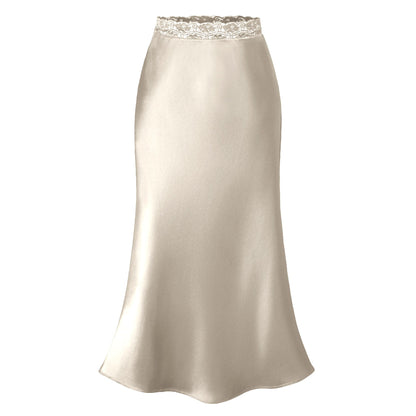 Elegant Women's Skirt Satin Lace Chic Long