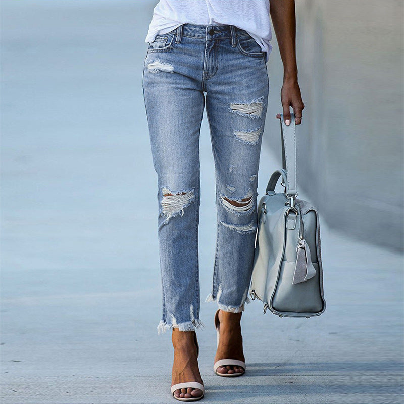 Women's Ripped Jeans Trendy Fringes