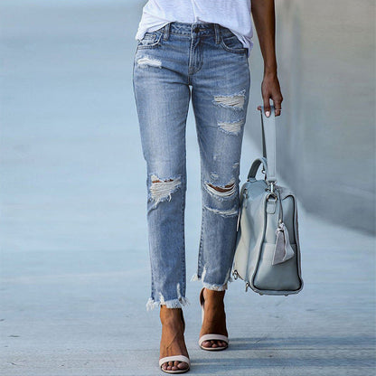 Women's Ripped Jeans Trendy Fringes