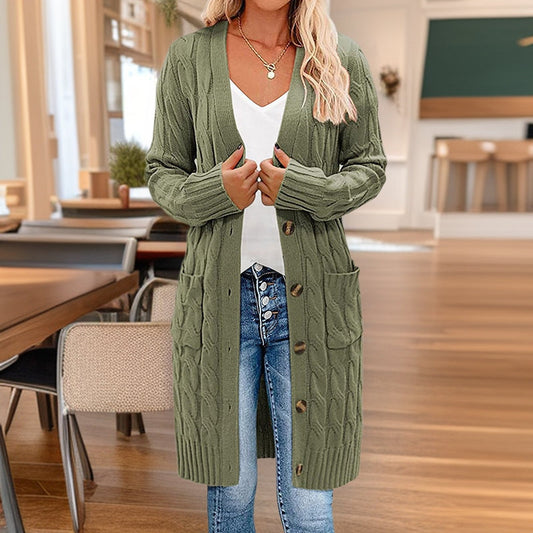 Damen Cardigan Grobstrick Warm mit Taschen und Knöpfen - IdealeKleiden