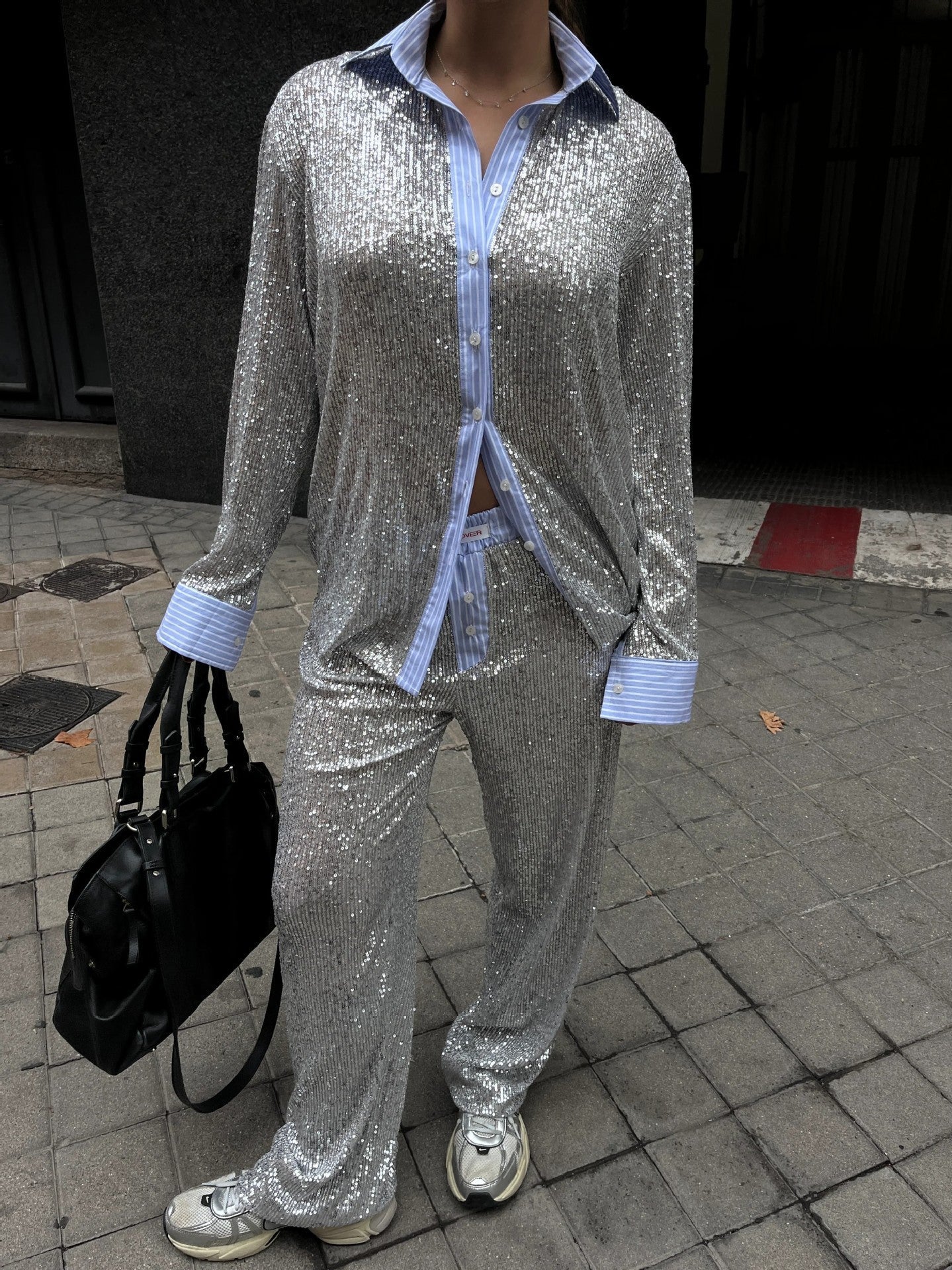 Comfortable Two-Piece Suit Loose Jacket and Wide Trousers