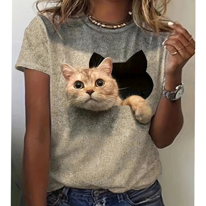 Women's T-Shirt 3D Cat Trendy Distressed Look