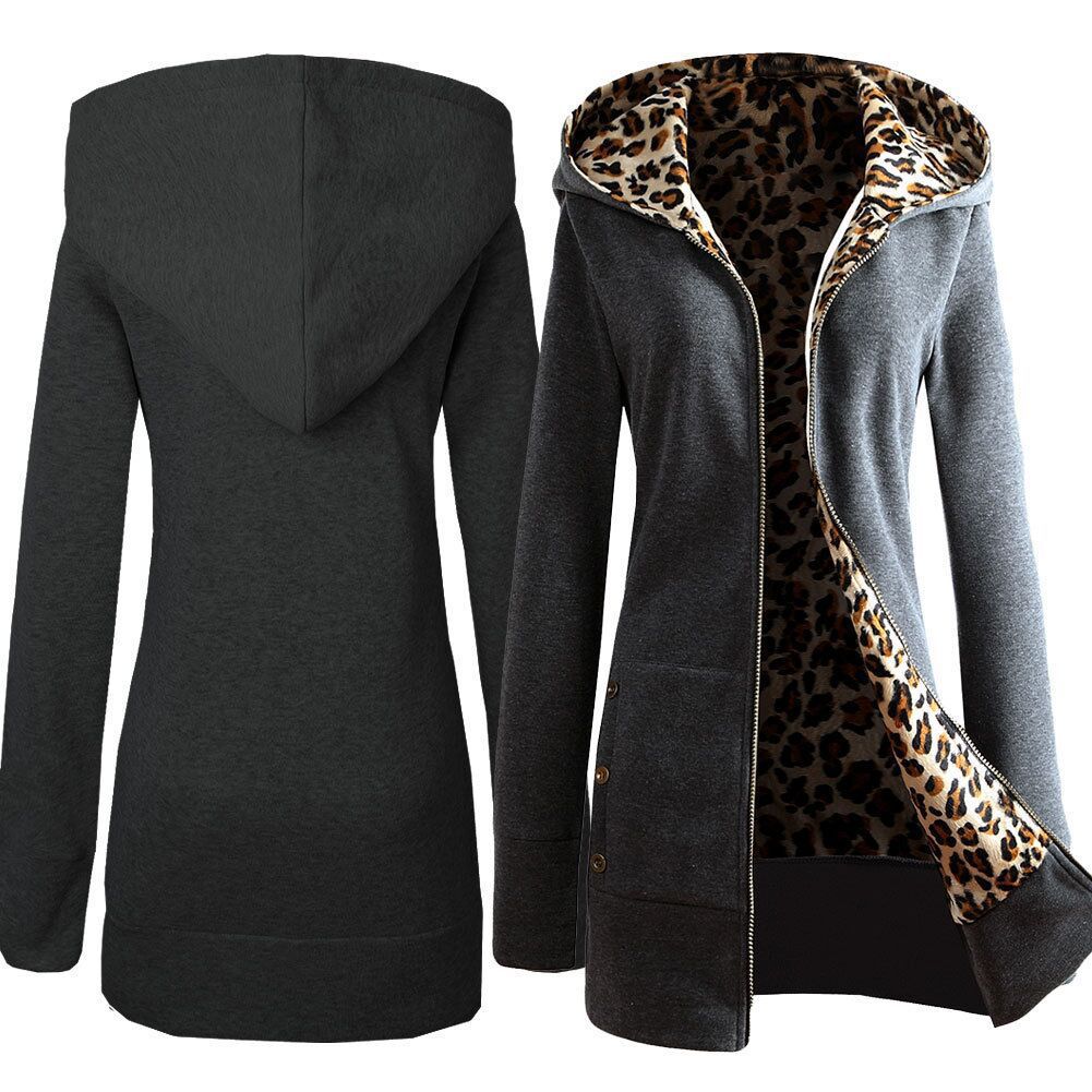 Women's Leopard Lined Sweater Jacket Trendy Style