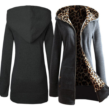 Women's Leopard Lined Sweater Jacket Trendy Style