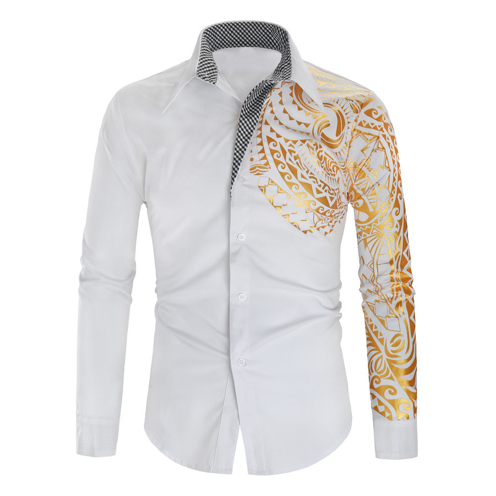 Men's Shirt Exotic Print Design Contrast Collar