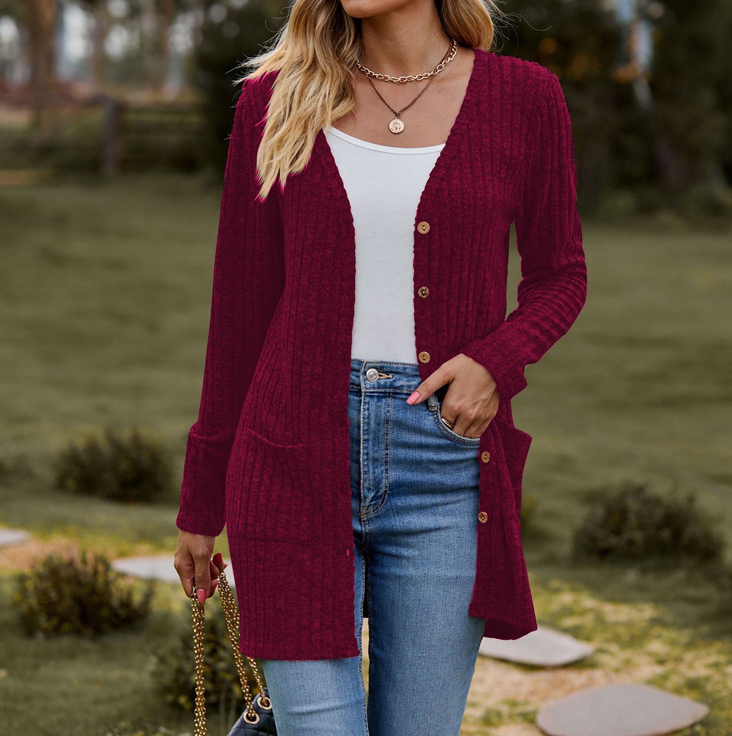 Women's Cardigan Cuddly Soft With Pockets Ribbed Pattern