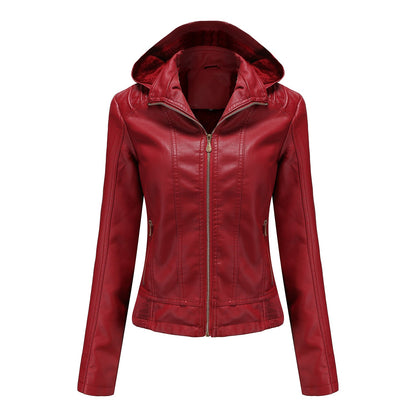 Women's Leather Jacket Elegant Cut With High Collar