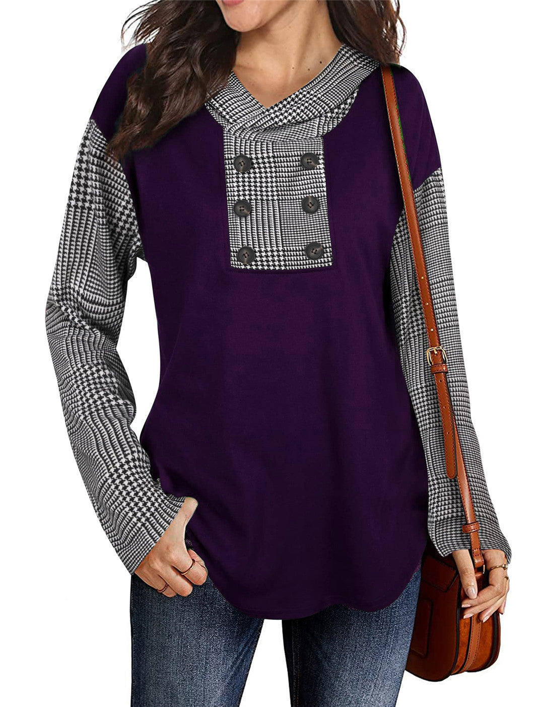 Women's Top Asymmetrical Plaid Chic