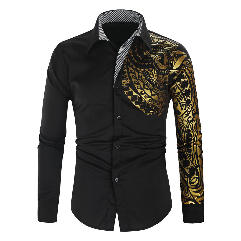 Men's Shirt Exotic Print Design Contrast Collar