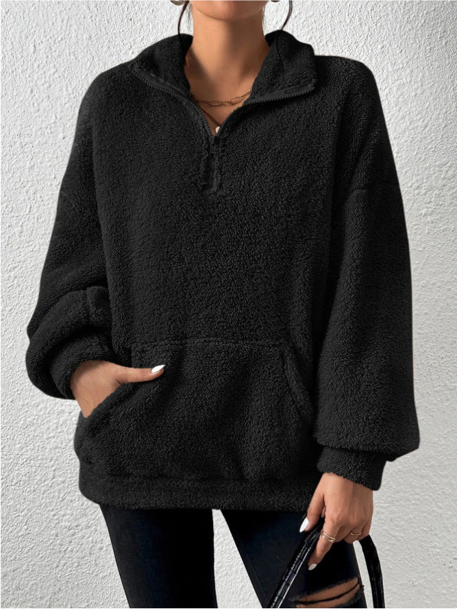 Women's Fleece Pullover Soft Stand-up Collar Pockets