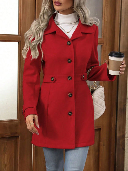 Women's Slim Fit Wool Coat Button Closure
