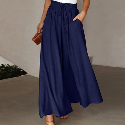 Women's Elegant Wide-Leg Trousers with Elastic Waistband and Pockets