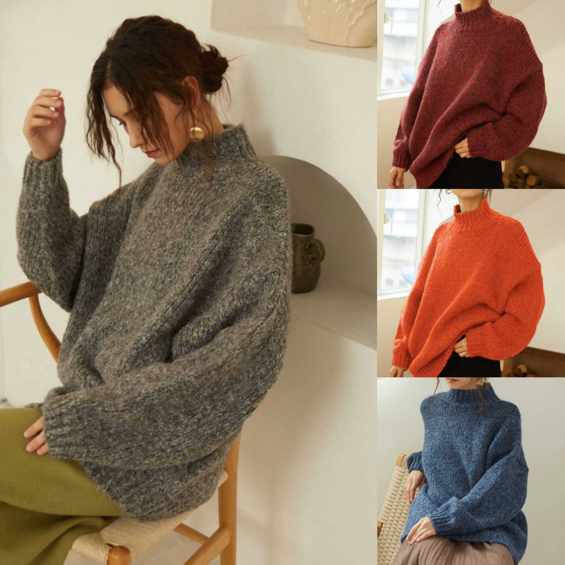 Damen Grobstrick Pullover Bequem Elegant - IdealeKleiden