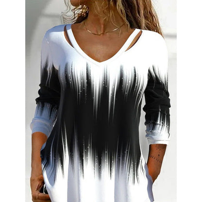 Women's Long-Sleeve V-Neck Top Colorful Trendy