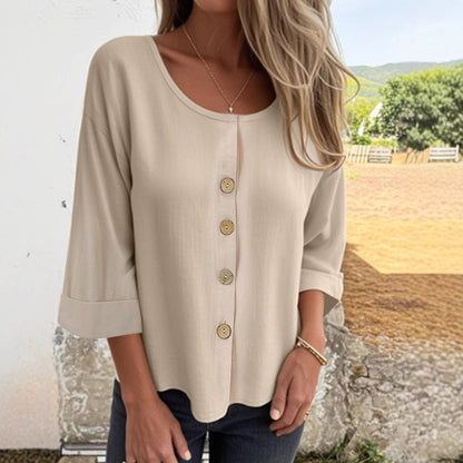 Damen Bluse Elegant Lässig Knopf Detail - IdealeKleiden