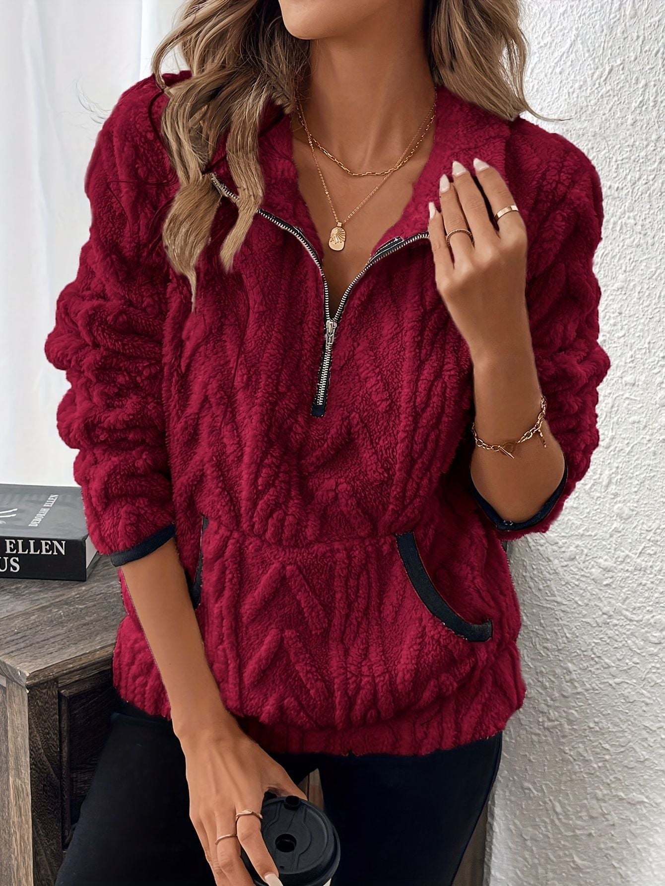 Women's Soft Teddy High-Neck Sweater