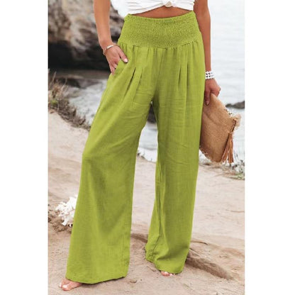 Women's Linen Trousers Wide Comfortable Pleat Detail