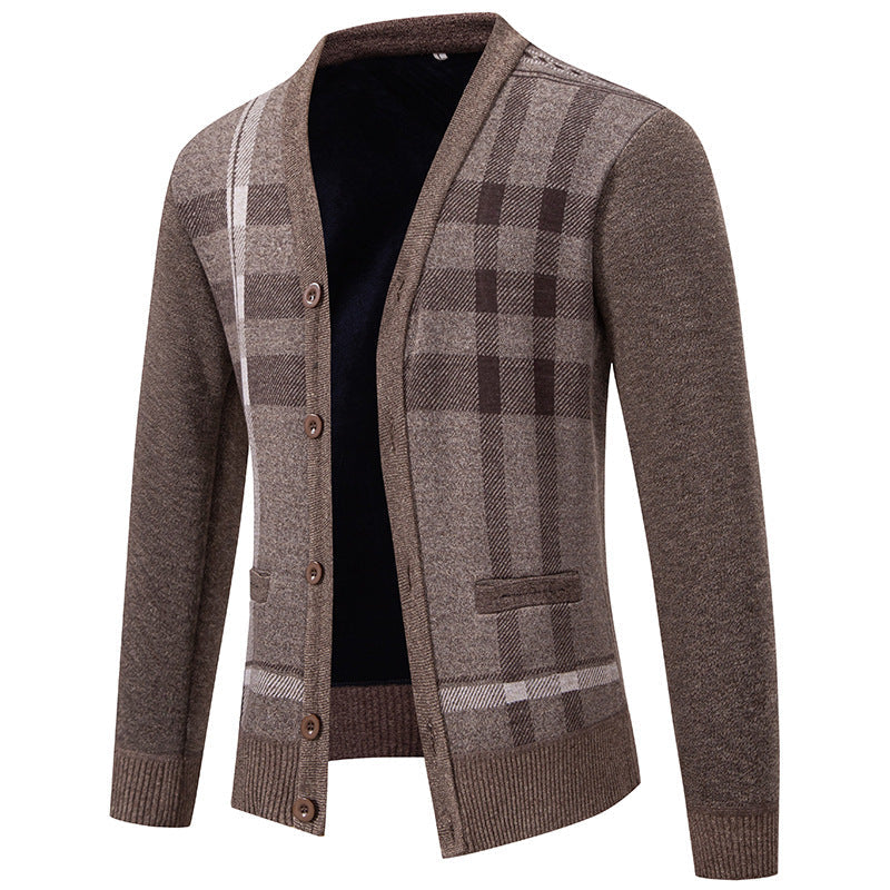 Men's Cardigan Check Pattern Elegant Design