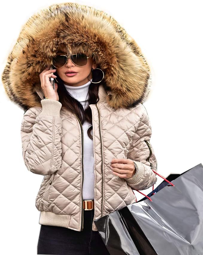 Women's Quilted Jacket Modern Soft Faux Fur