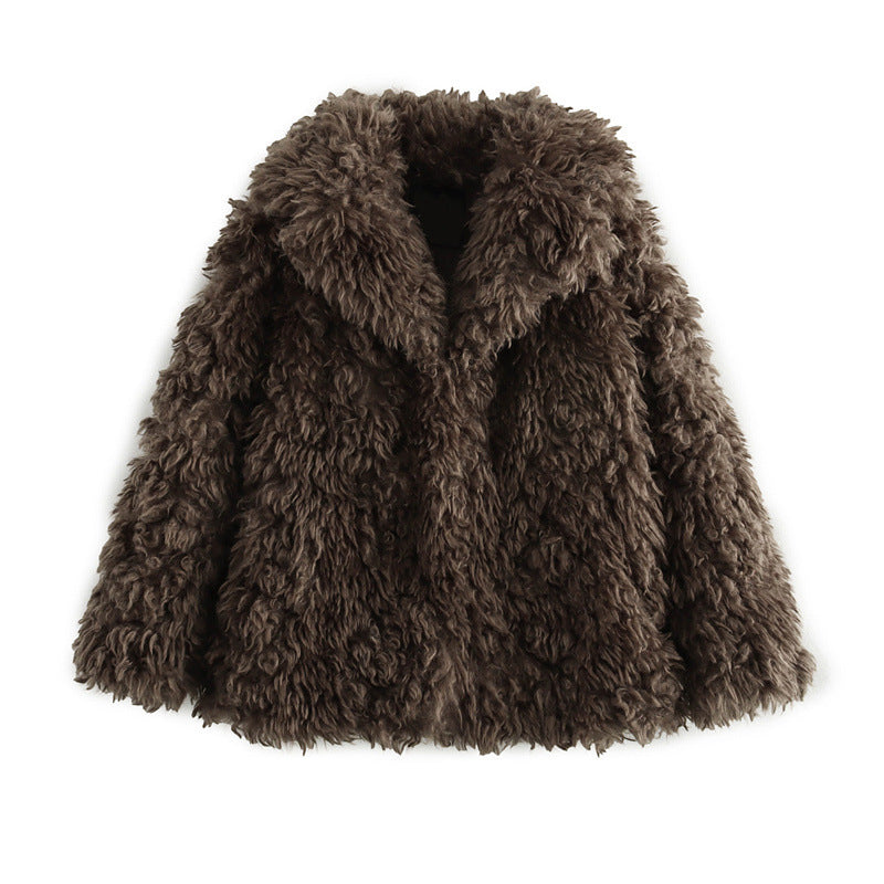 Damen Teddyjacke Weich Elegant Oversized
