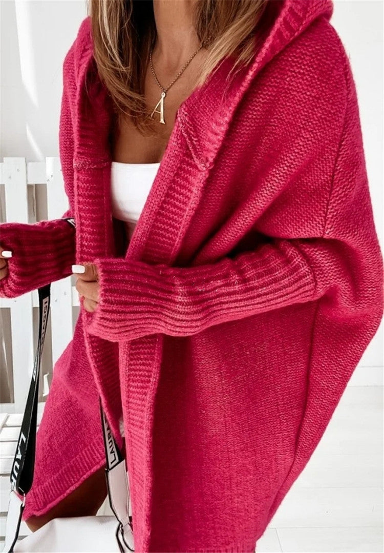Women's Knitted Cardigan Hood Wide Sleeves Comfortable