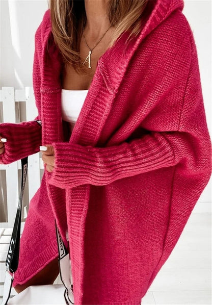 Women's Knitted Cardigan Hood Wide Sleeves Comfortable