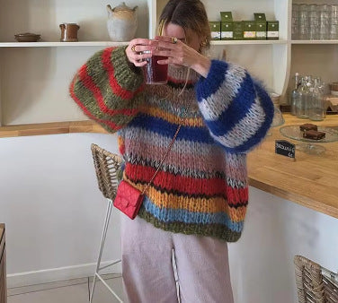 Women's Sweater Soft Colorful Striped Oversized