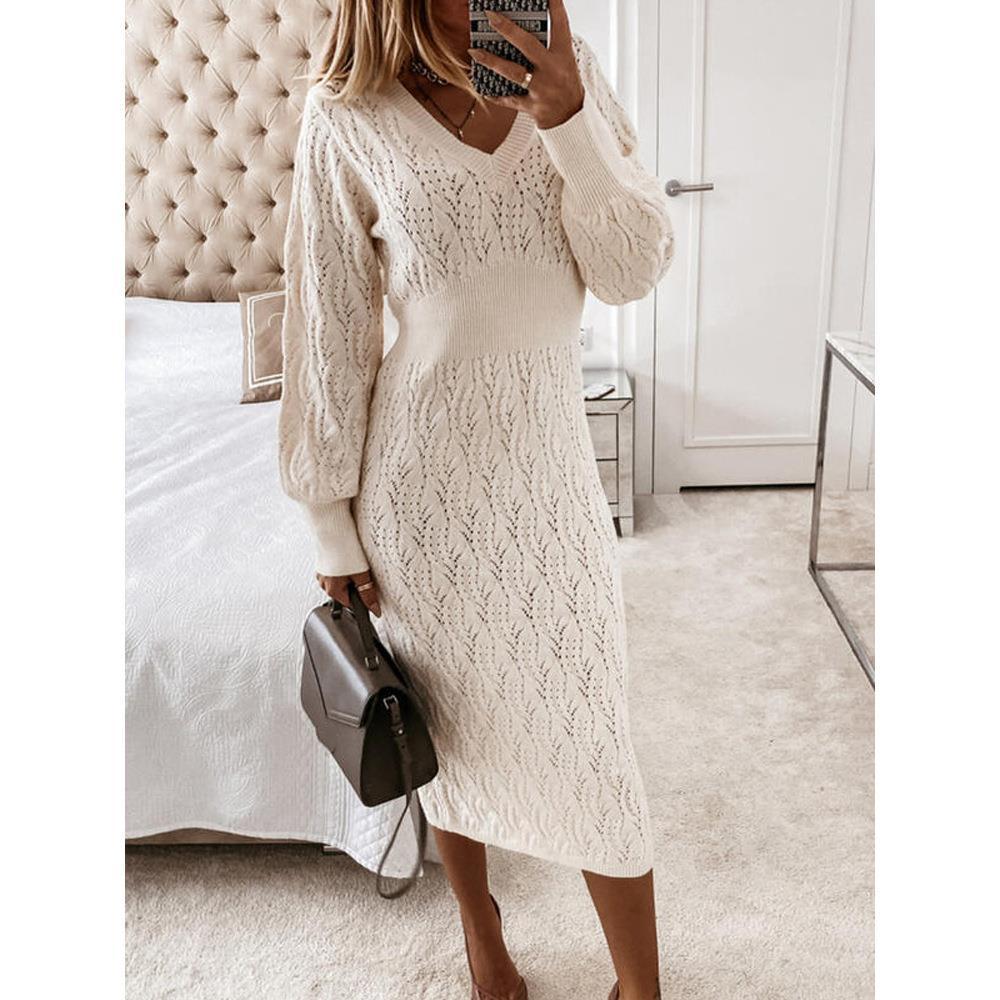 Women's Knitted Dress Elegant V-Neck Sheer Effect