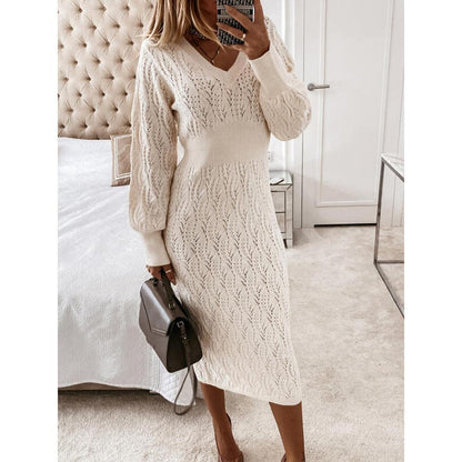 Women's Knitted Dress Elegant V-Neck Sheer Effect