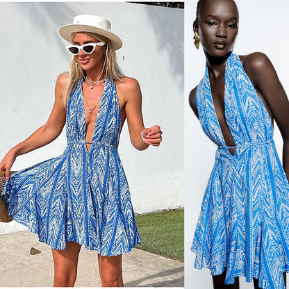Sommerkleid Damen Elegant V-Ausschnitt Schwingrock - IdealeKleiden