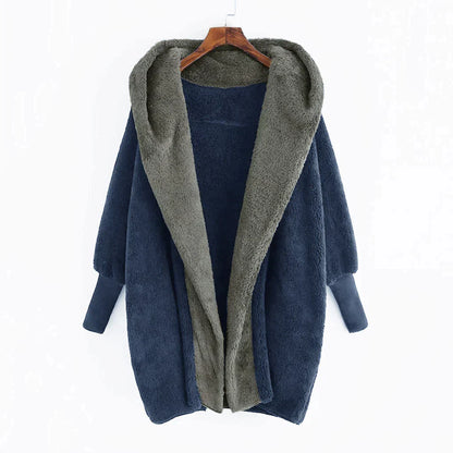 Soft Women's Cardigan Coat with Hood and Loose Fit