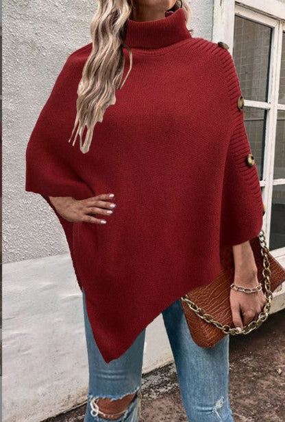 Women's Knitted Poncho High Collar Elegant Design
