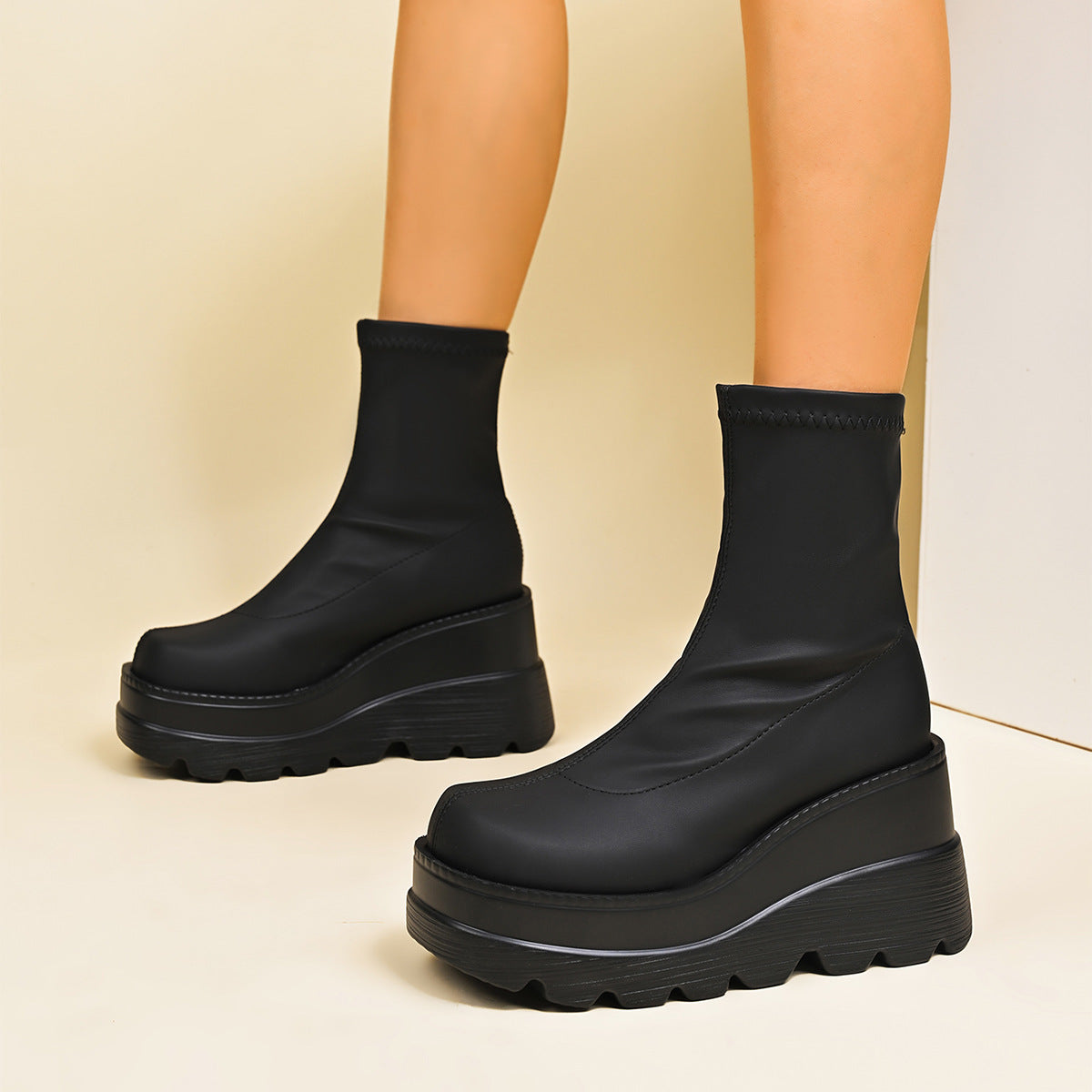 Damen Stiefeletten Hoch Plateau Schuhe für Frauen - IdealeKleiden