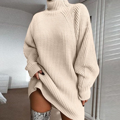 Women's Chunky Knit High Collar Asymmetrical Sweater