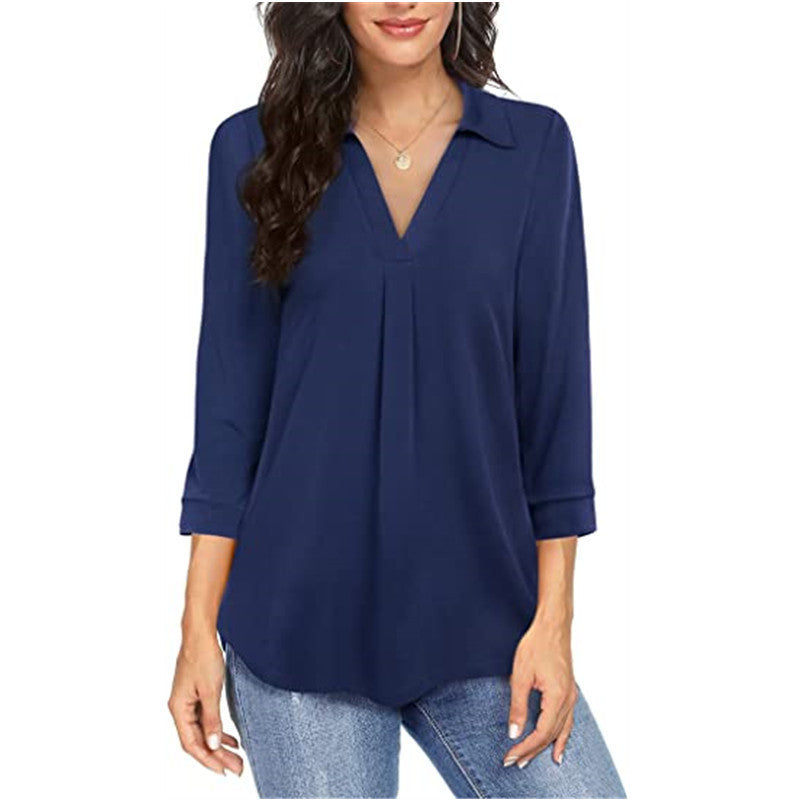 Women's Blouse V-Neck Short Sleeve Elegant