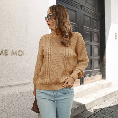 Women's Cable Knit Turtleneck Sweater Elegant Women's Clothing