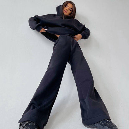 Women's Casual Oversized Hoodie Set with Wide-Leg Pants