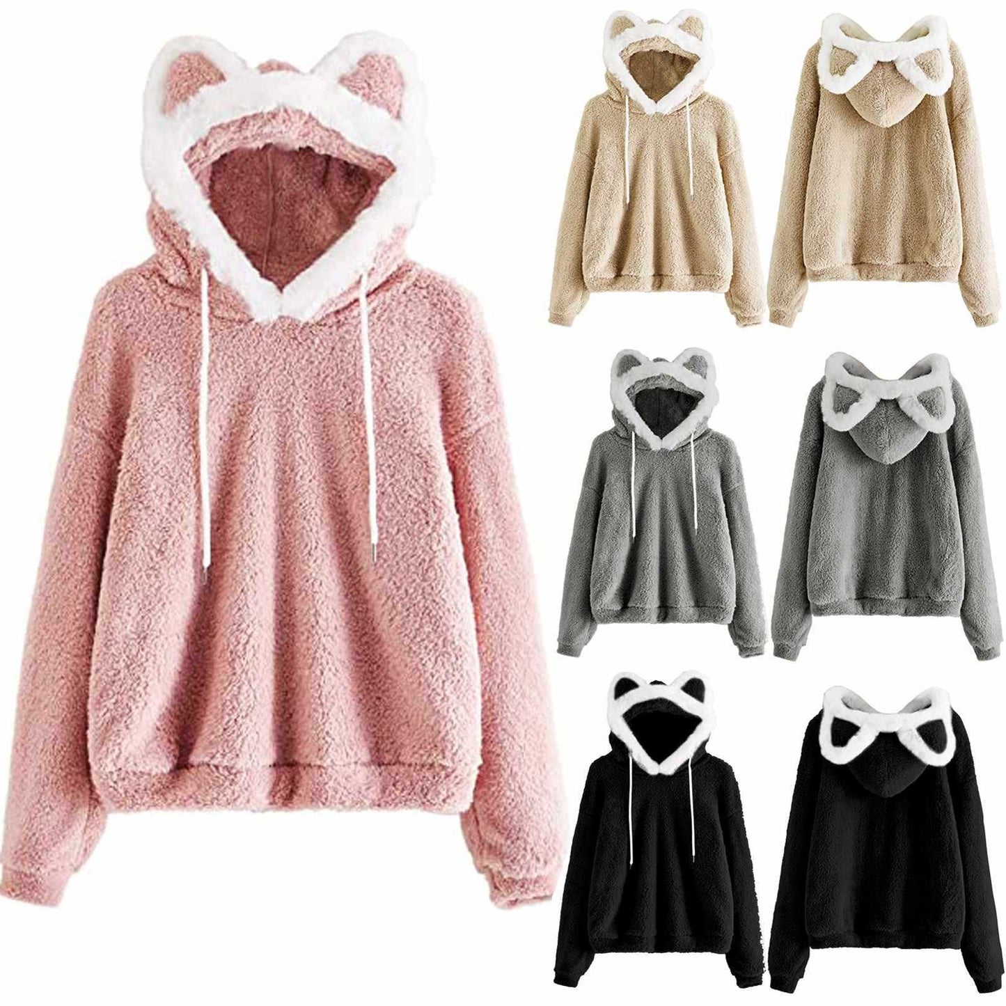 Damen Hoodie Kuschelig Katzengesicht Süß - IdealeKleiden